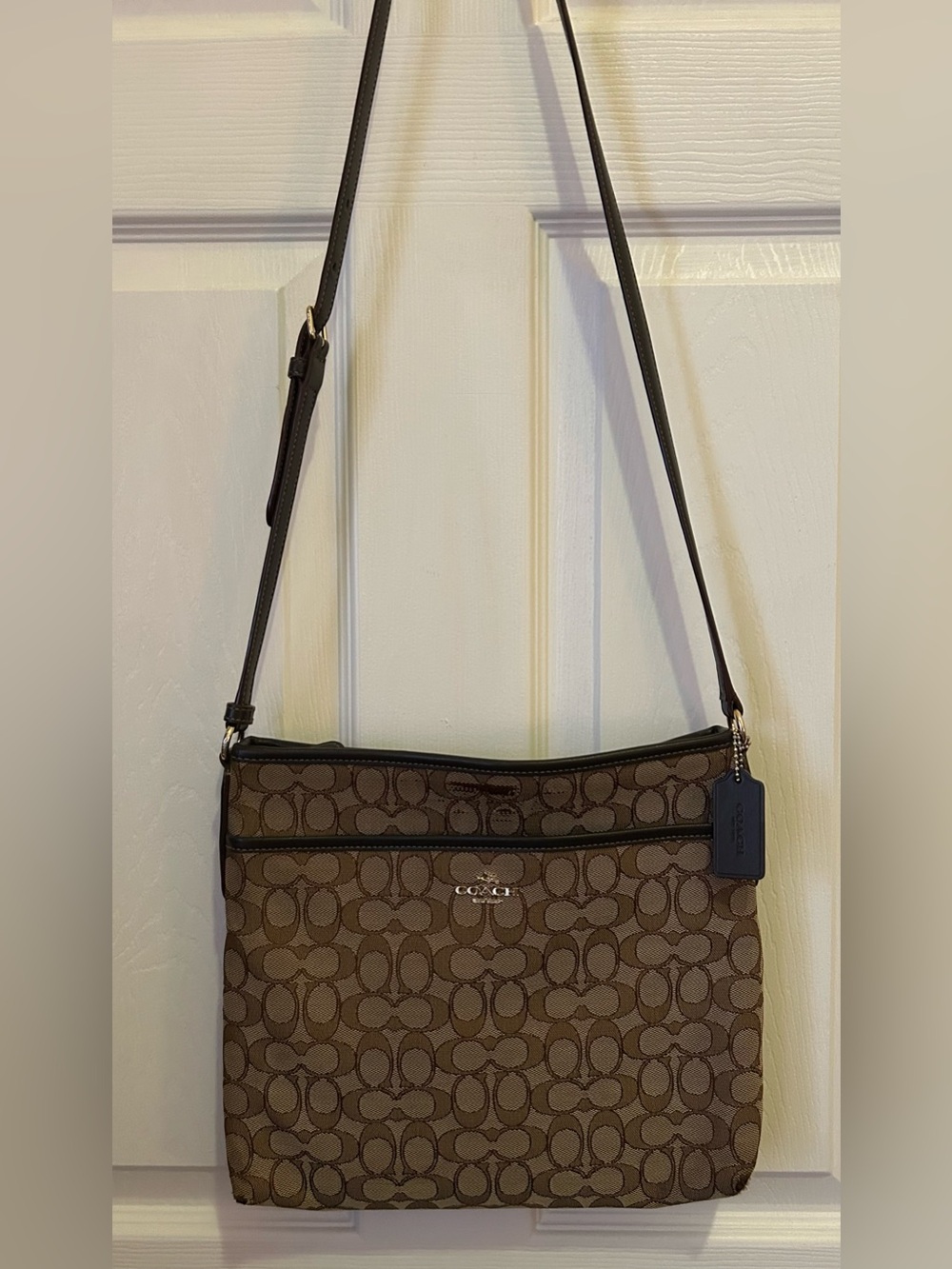 Coach Brown Signature Canvas Messenger with Dark Brown Trim